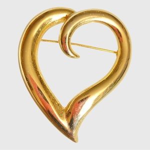 Open Heart Brooch Pin - Gold Tone - NO Flaws